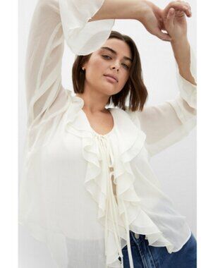 City Chic Luscious Sheer Ruffles Top - cream
